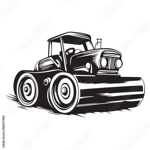 Road Roller Roller-Compactor or Steamroller cartoon Silhouette, compactor roller silhouettes. Heavy machinery for construction and mining