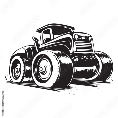 Road Roller Roller-Compactor or Steamroller cartoon Silhouette, compactor roller silhouettes. Heavy machinery for construction and mining