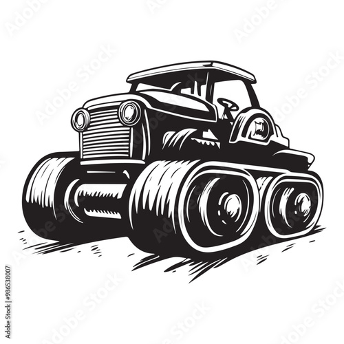 Road Roller Roller-Compactor or Steamroller cartoon Silhouette, compactor roller silhouettes. Heavy machinery for construction and mining