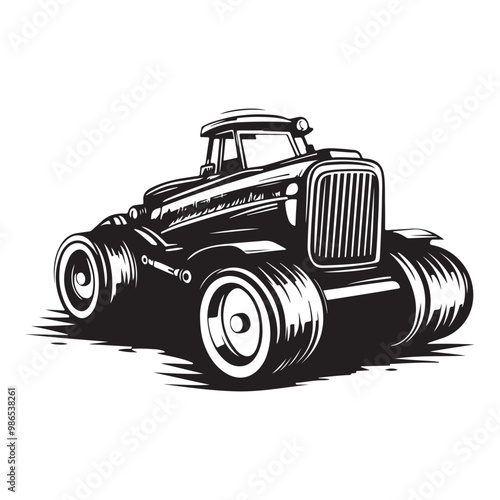Road Roller Roller-Compactor or Steamroller cartoon Silhouette, compactor roller silhouettes. Heavy machinery for construction and mining