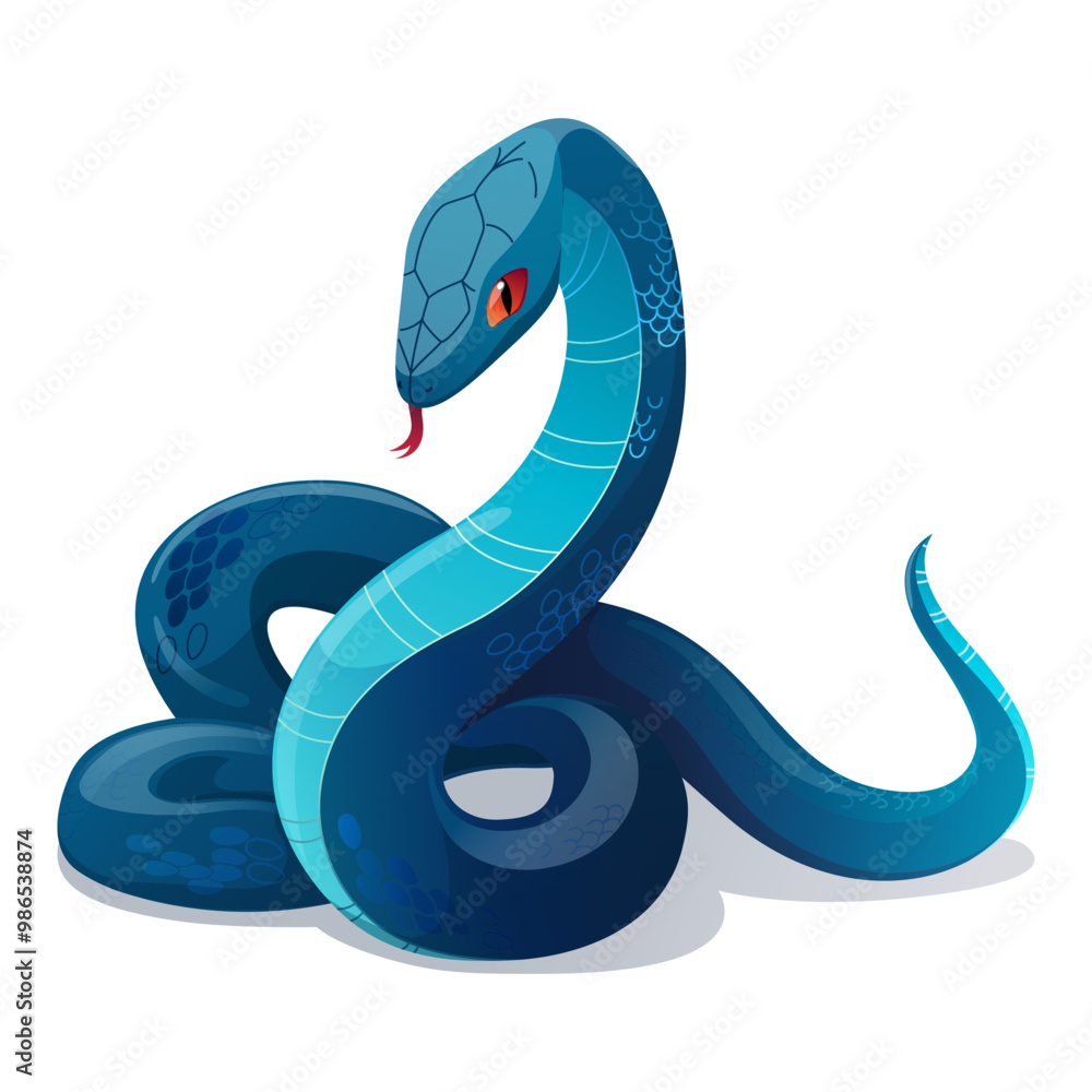 Fototapeta premium Cute vector character in cartoon style. Colorful illustration of a poisonous snake isolated on a white background. Hand drawn reptile. Zoo inhabitant.