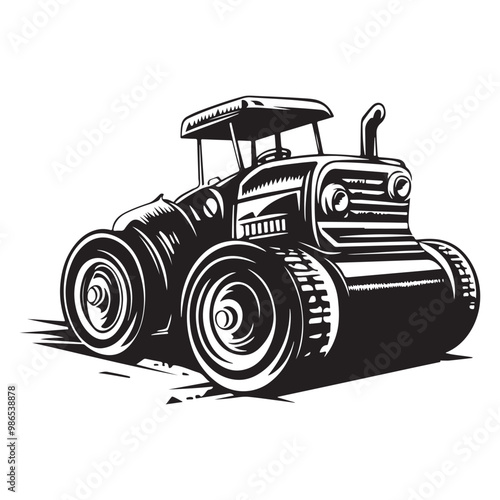 Road Roller Roller-Compactor or Steamroller cartoon Silhouette, compactor roller silhouettes. Heavy machinery for construction and mining