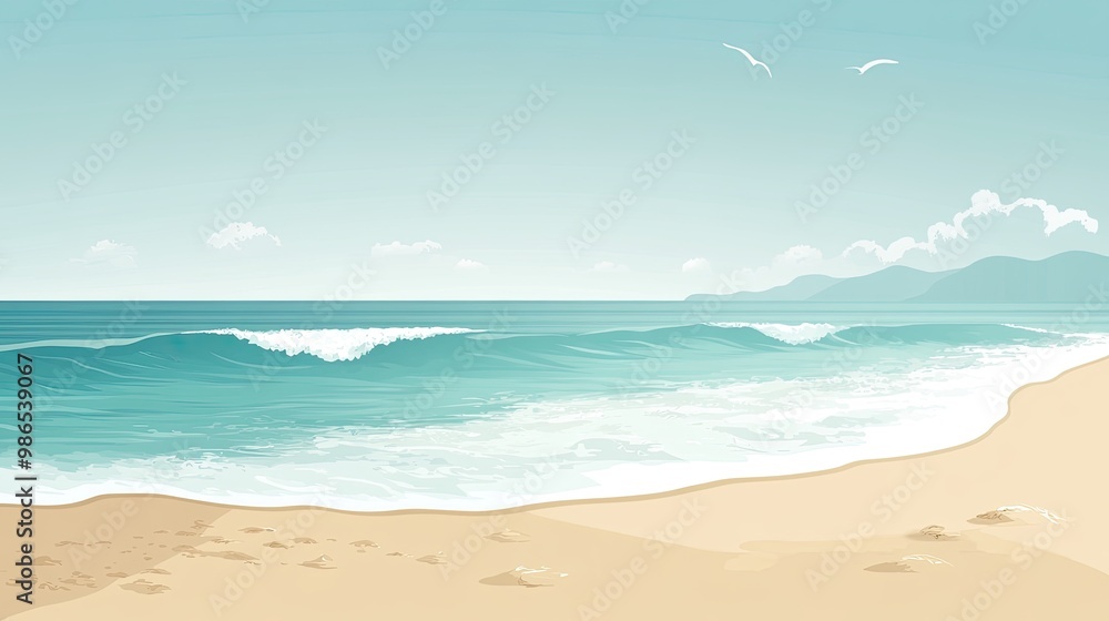 Tranquil Seascape with Gentle Waves and a Sandy Beach Tranquil Seascape with Gentle Waves and a Sandy Beach