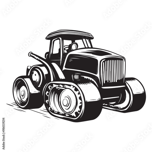 Road Roller Roller-Compactor or Steamroller cartoon Silhouette, compactor roller silhouettes. Heavy machinery for construction and mining