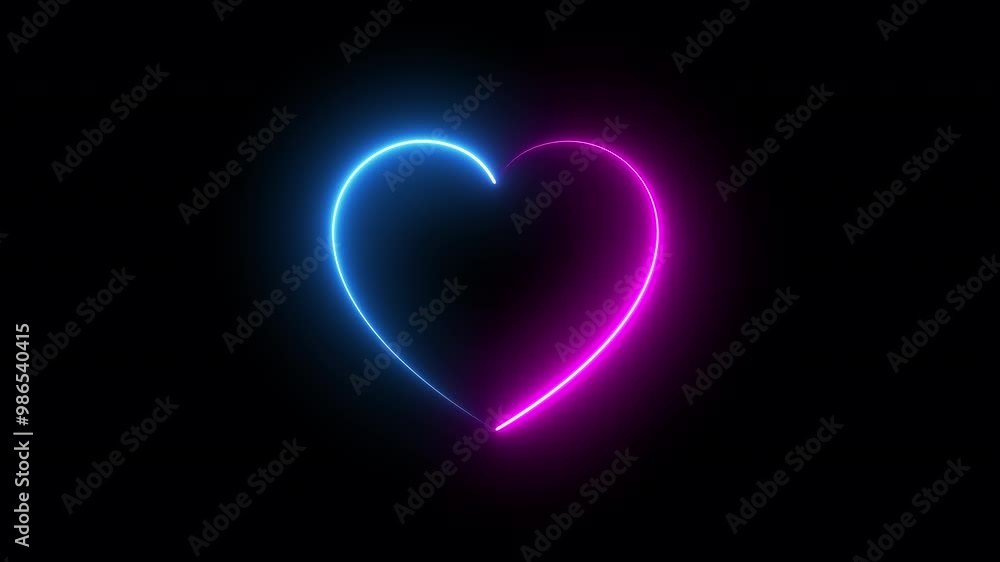 neon heart love symbol, moving blue and pink glowing lines, 4k holiday animation neon heart love symbol, moving blue and pink glowing lines, 4k holiday animation