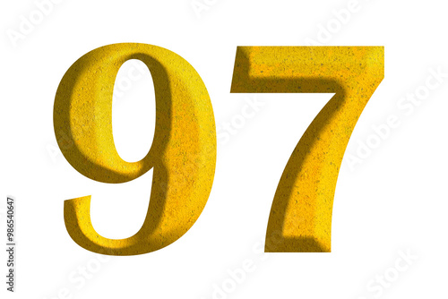 3d golden number 97, isolated on transparent background