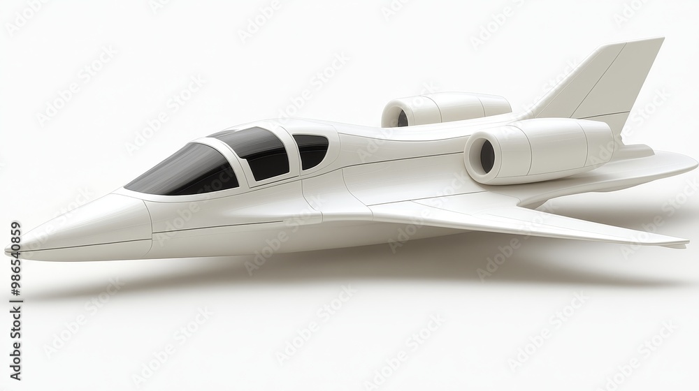 Sleek white model jet showcasing modern design and aerodynamic features against a neutral background. Sleek white model jet showcasing modern design and aerodynamic features against a neutral background.