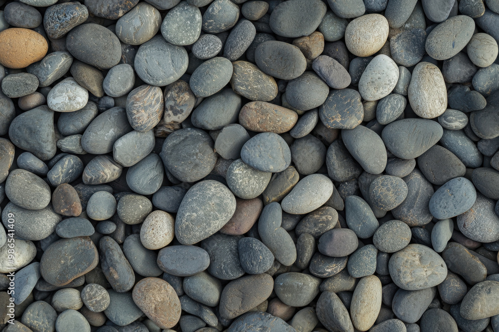 A natural arrangement of smooth, rounded pebbles in various shades of gray and white A natural arrangement of smooth, rounded pebbles in various shades of gray and white