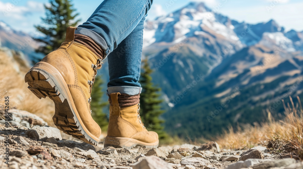 Hiker Sitting at Edge of Cliff, Boots Dangling Over Scenic Valley Below Hiker Sitting at Edge of Cliff, Boots Dangling Over Scenic Valley Below