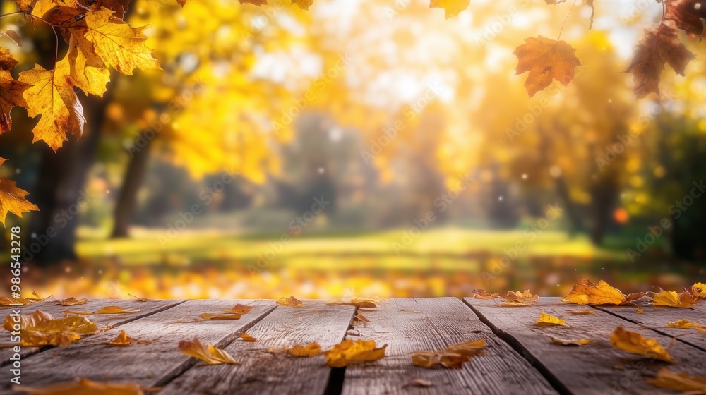 Autumn Background with Wooden Table and Falling Maple Leaves - Fall Season Backdrop for Photography, Thanksgiving Decoration, Harvest Festival, Copyspace or Textspace Autumn Background with Wooden Table and Falling Maple Leaves - Fall Season Backdrop for Photography, Thanksgiving Decoration, Harvest Festival, Copyspace or Textspace