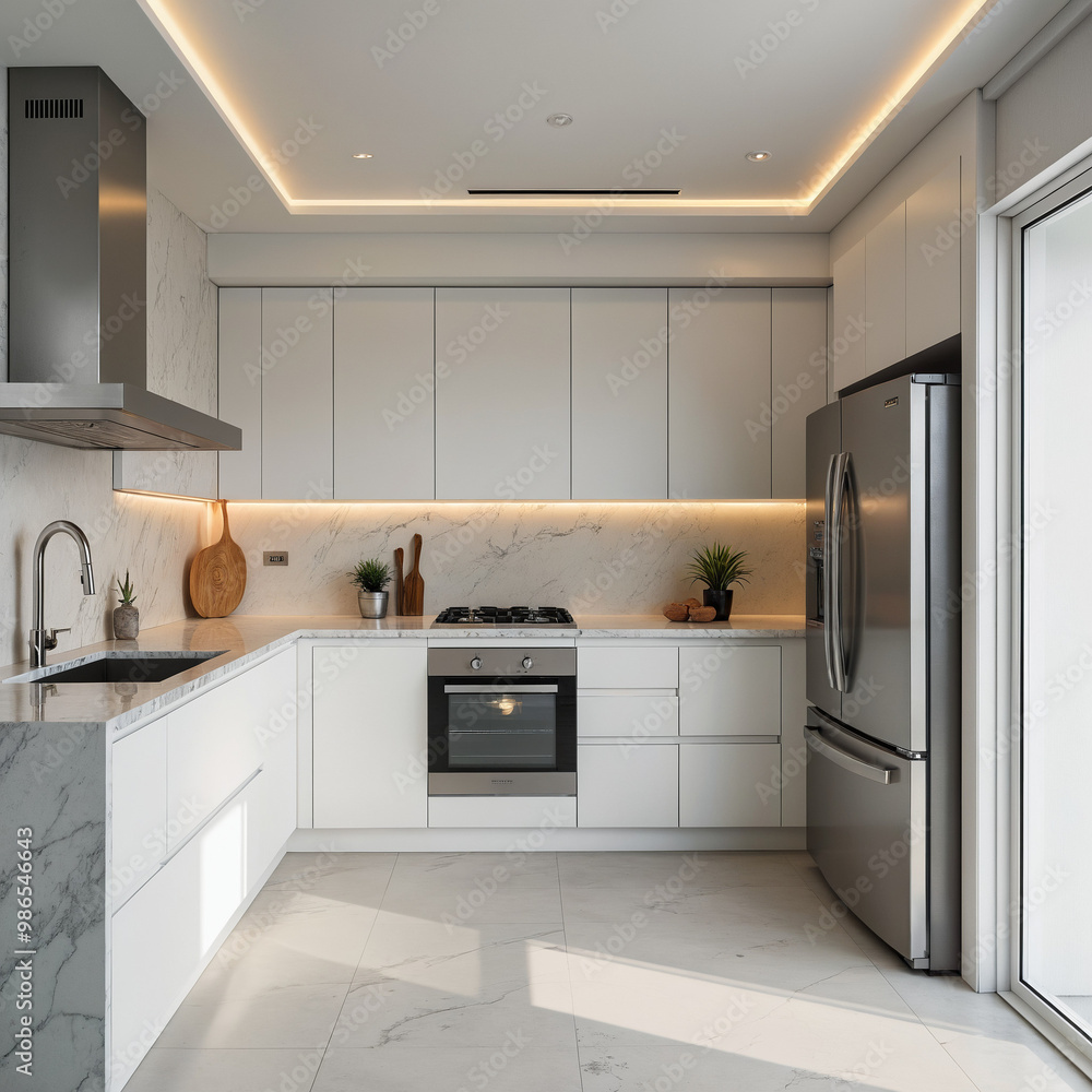 Modern kitchen with stainless steel appliances Modern kitchen with stainless steel appliances