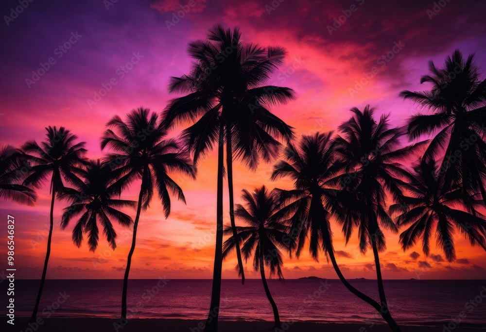 custom made wallpaper toronto digitalvibrant palm silhouettes framed stunning sunset backdrop rich colors striking contrast, aesthetic, beauty, branch, calm, clouds, dawn, dusk, evening, exotic