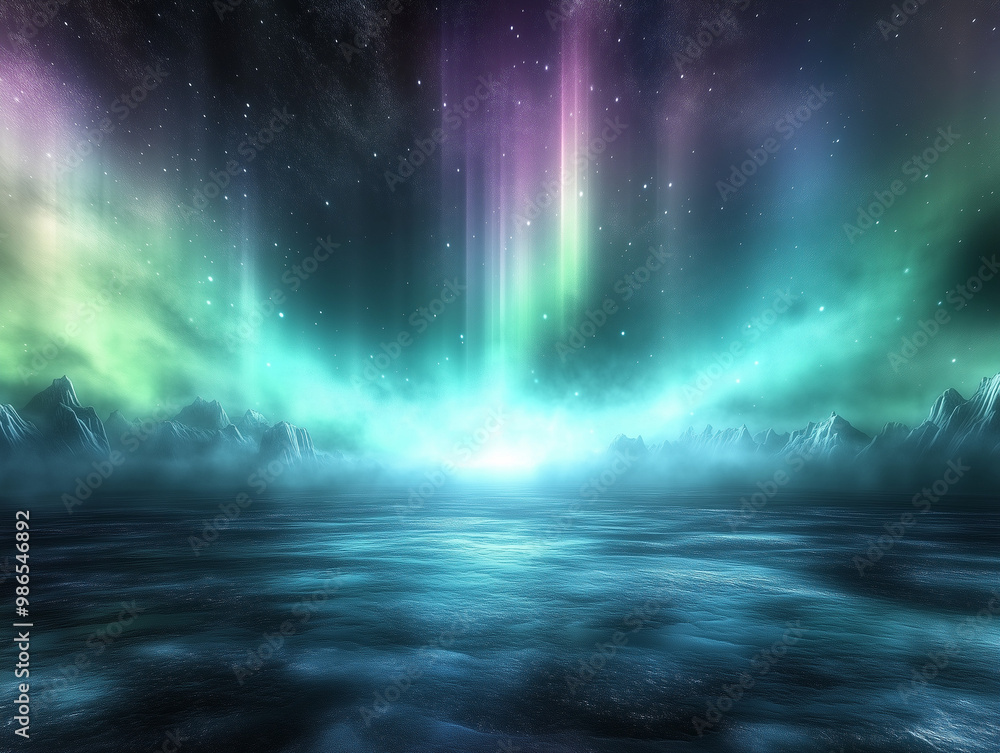 Mystical Panorama Featuring Aurora Lights: An Abstract Night Sky Spectacle Mystical Panorama Featuring Aurora Lights: An Abstract Night Sky Spectacle