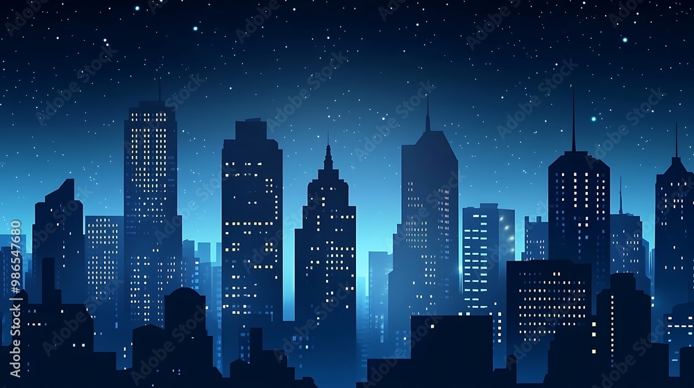 Silhouette of City Buildings against a Starry Night Sky Silhouette of City Buildings against a Starry Night Sky