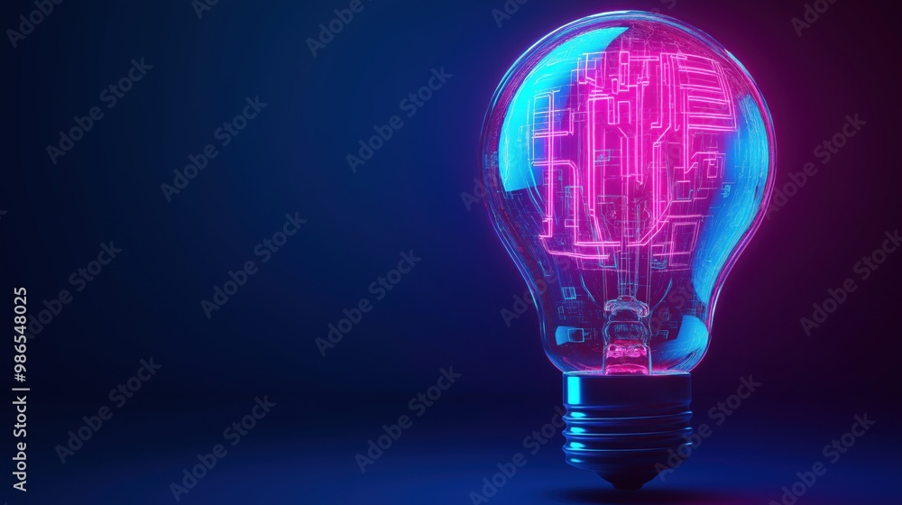 A futuristic light bulb with neon pink glow and intricate circuit patterns, symbolizing innovation, technology, and new ideas. A futuristic light bulb with neon pink glow and intricate circuit patterns, symbolizing innovation, technology, and new ideas.