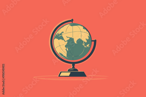 Globe on Red Background:  A simple, minimalist illustration of a globe on a red background evokes a sense of exploration, discovery, and global connection.
