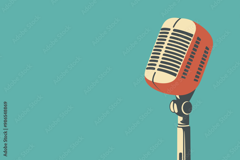 Fototapeta premium Retro Microphone on Teal Background 