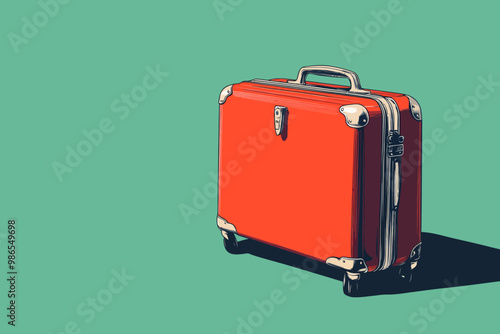 Ready for Takeoff: A vibrant red suitcase stands alone, wheels set against a turquoise backdrop, inviting adventure and wanderlust. 