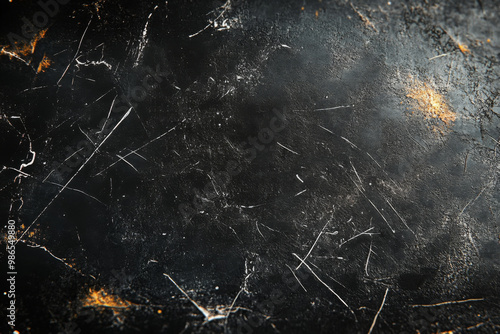 Dust and scratches design. Aged photo editor layer. Black grunge abstract background. Copy space.