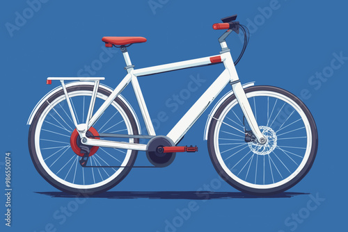 Sleek City Commuter: A white electric bicycle, set against a vibrant blue background, embodies modern transportation and sustainable living.  