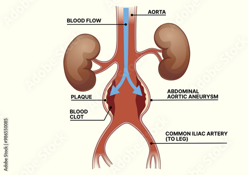 Abdominal aortic aneurysm (AAA). Human body anatomy. Healthcare illustration. Healthcare infographics. Vector illustration