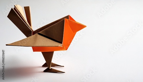 Animal concept paper origami of an American robin - Turdus migratorius - with orange chestnut color breast or chest.  isolated on white background with copy space photo