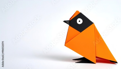 Animal concept paper origami of an American robin - Turdus migratorius - with orange chestnut color breast or chest.  isolated on white background with copy space photo