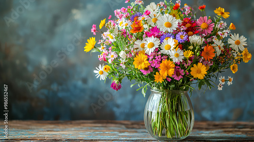 Wallpaper Mural Colorful Wildflower Bouquet in Glass Vase on Rustic Wood Table Torontodigital.ca