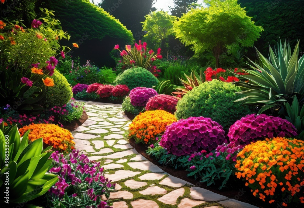 Fototapeta premium vibrant garden layouts featuring striking plant pairings colorful floral arrangements stunning outdoor spaces, design, greenery, flowers, horticulture