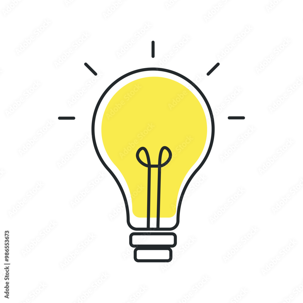 light bulb illustration icon in outline with yellow shape light bulb illustration icon in outline with yellow shape