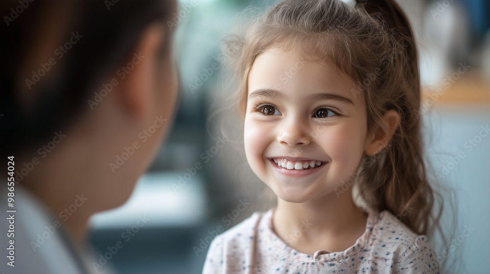 Dziecko z promiennym uśmiechem podchodzi do swojego lekarza, czując się komfortowo i swobodnie. Dziecko z promiennym uśmiechem podchodzi do swojego lekarza, czując się komfortowo i swobodnie.