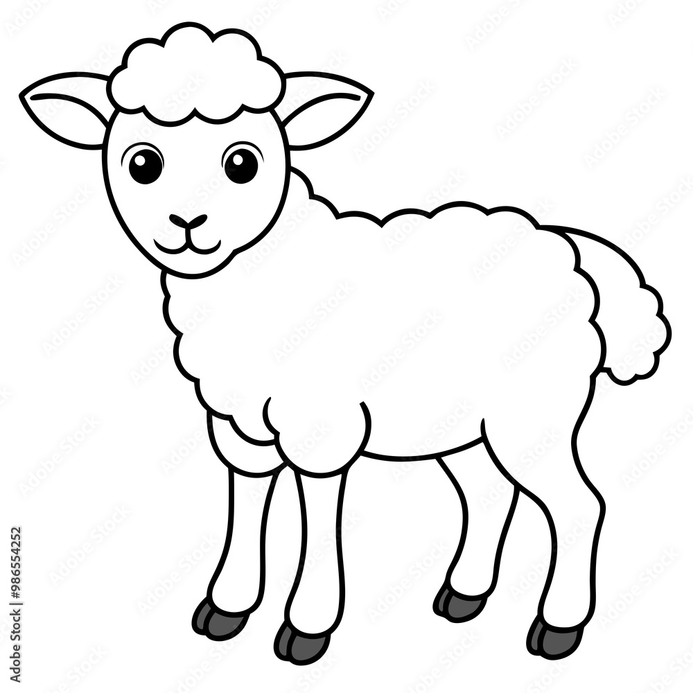 Adorable Young Lamb with Soft, Curvy Wool Lines - Vector Art Adorable Young Lamb with Soft, Curvy Wool Lines - Vector Art