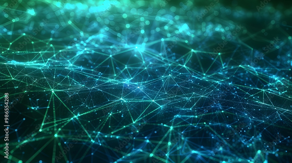 Blue and Green Network Lines form a Futuristic