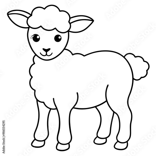 Adorable Young Lamb with Soft, Curvy Wool Lines - Vector Art