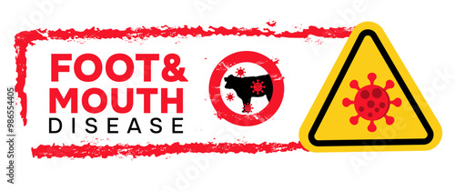 alert and early warning of the spread and transmission of plague, epidemic or pandemic virus foot and mouth disease with stamp written the sentence 'pandemic virus foot & mouth'  text vector editable