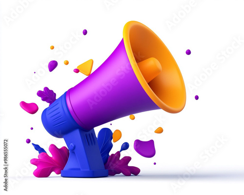 A vibrant megaphone with colorful splashes, perfect for conveying messages or announcements in a lively setting. photo