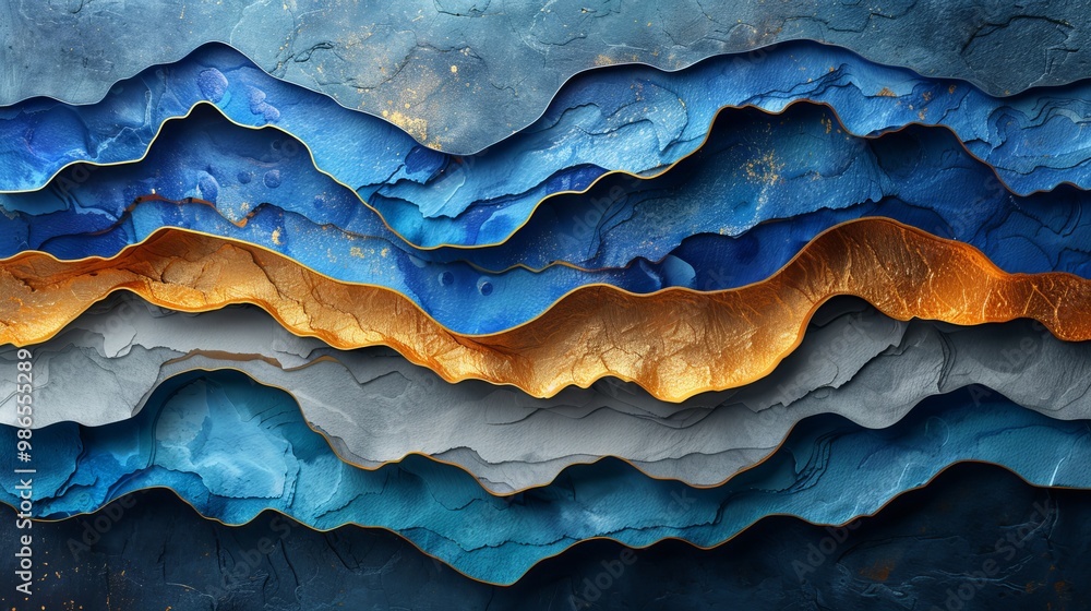 Textured Ocean Waves Abstract Art with Layered Paper Creative Background Decor Textured Ocean Waves Abstract Art with Layered Paper Creative Background Decor
