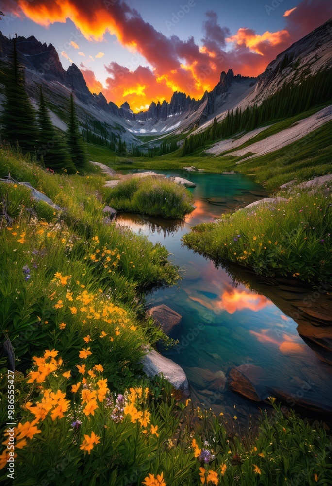 Naklejka premium breathtaking landscapes unveiled during thrilling outdoor expeditions wonders, adventure, exploration, mountains, valleys, rivers, forests, trails