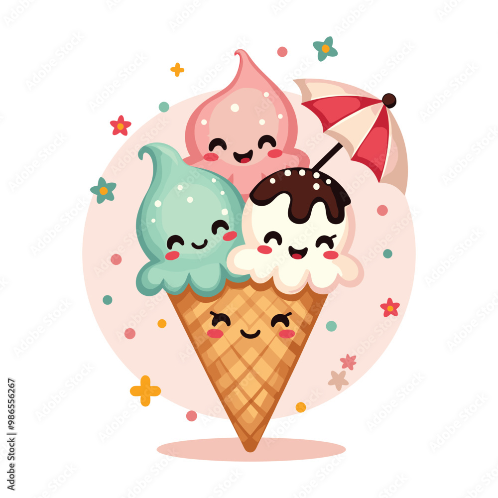 Ice Cream Cone Cartoon Style. Ice Cream Vector Illustration Isolated on A White Background Ice Cream Cone Cartoon Style. Ice Cream Vector Illustration Isolated on A White Background