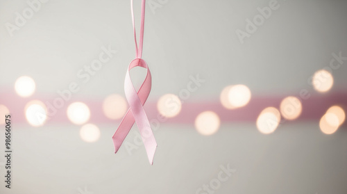 A poignant bokeh effect photography piece promoting Breast Cancer Awareness, featuring a delicate pink ribbon