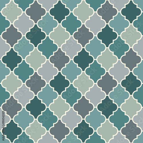 Oriental traditional pattern. Ogee ornament. Repeated maroccan crosses mosaic tiles. Lantern shapes motif. Tracery window wallpaper. Arabesque digital paper, textile print. Seamless surface design