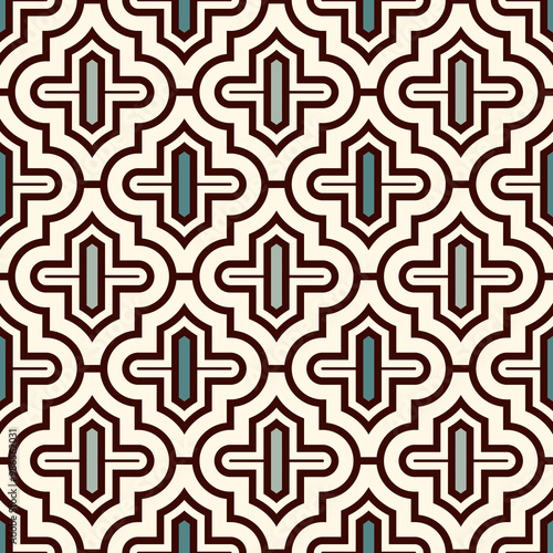 Oriental traditional pattern. Ogee abstract ornament. Repeated maroccan mosaic tiles. Lantern shapes motif. Tracery window wallpaper. Arabesque digital paper, textile print. Seamless surface design