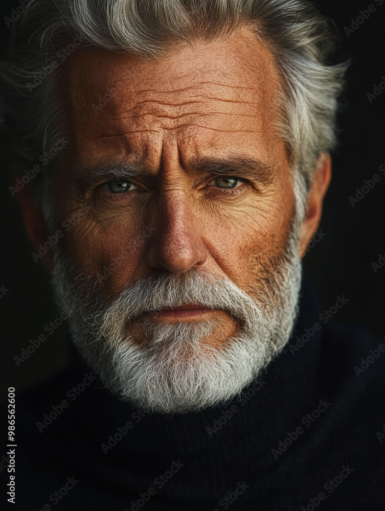 Portrait of Mature Bearded Man with Intense Gaze. Portrait of Mature Bearded Man with Intense Gaze.