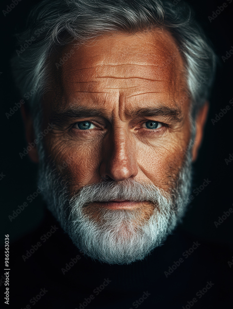 Portrait of Mature Bearded Man with Intense Gaze. Portrait of Mature Bearded Man with Intense Gaze.