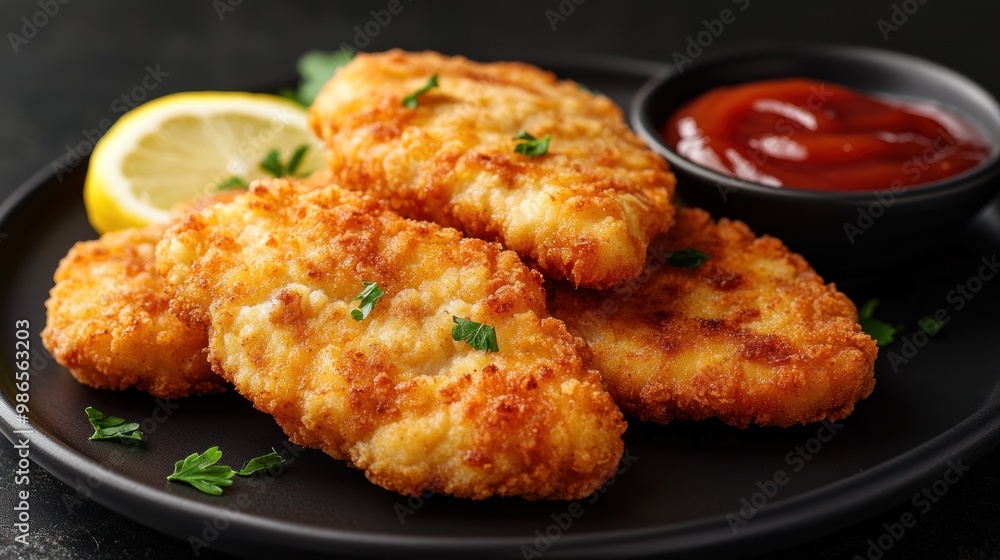 Golden Crispy Chicken Cutlets with Fresh Lemon and Tangy Ketchup Golden Crispy Chicken Cutlets with Fresh Lemon and Tangy Ketchup