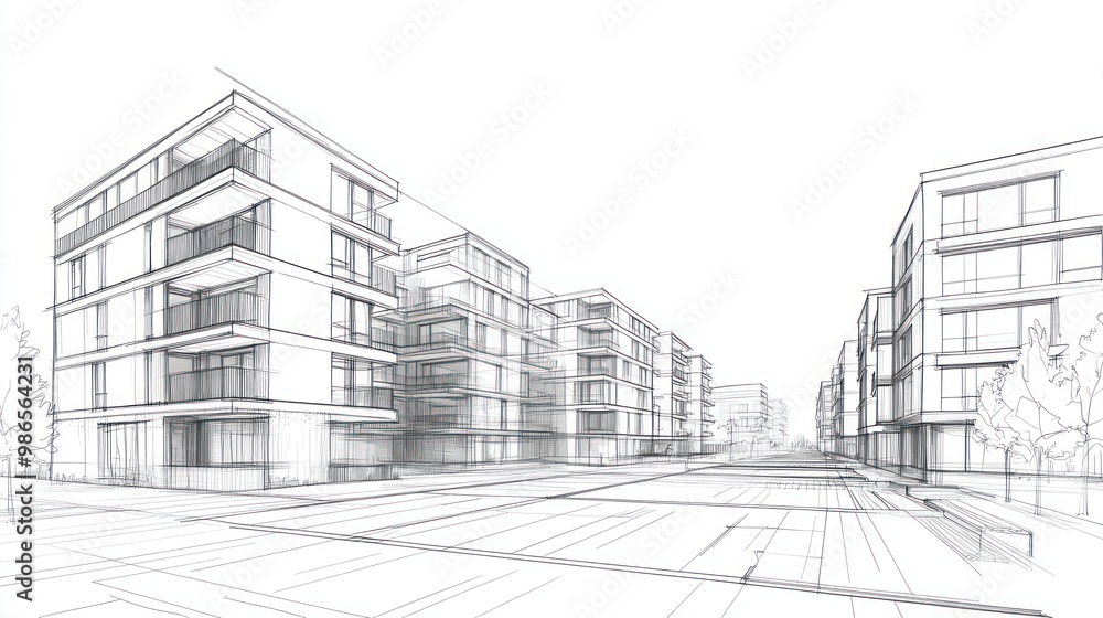 Architectural Sketch of Modern Apartments