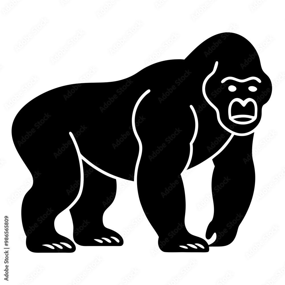 Bold Black Vector Icon of a Gorilla on All Fours Bold Black Vector Icon of a Gorilla on All Fours