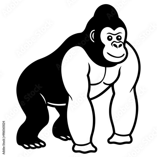 Bold Black Vector Icon of a Gorilla on All Fours