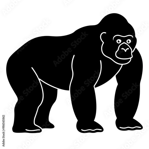 Bold Black Vector Icon of a Gorilla on All Fours