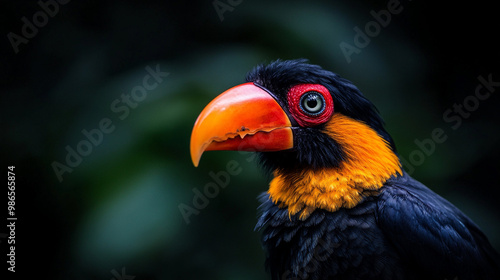 A vibrant and colorful bird portrait showcasing vivid plumage and striking features in a natural setting.